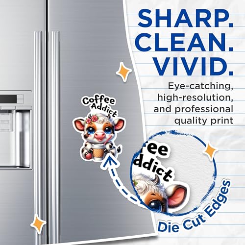 (2 Pack) Coffee Addict Magnets - Cute Cow Magnets - Fun Kitchen Decor Magnets for Coffee Lovers- 5" On Longest Side - for Fridges, Toolboxes, Cars - Made in USA - MAG2930