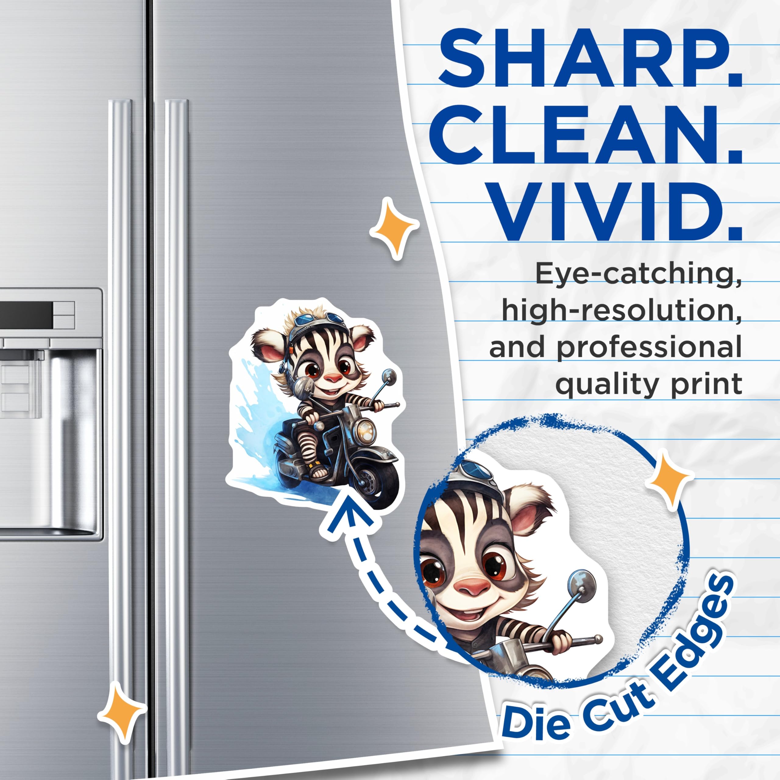 (2 Pack) Zebra Motorcycle Magnets - Cartoon Animal Decor - Cute Fridge Magnets for Kids - 5" On Longest Side - Premium Magnet - for Cars, Refrigerators, Toolboxes, Lockers - Made in USA - MAG17006