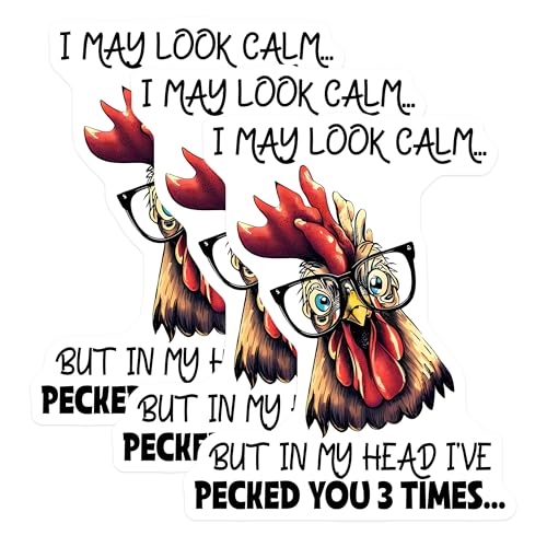 (3 Pack) Funny Chicken Decals - Sarcastic Chicken - Laptop Decals - 3 Inches On Longest Side - Easy Peel & Apply - Made in USA - 3MCS6505