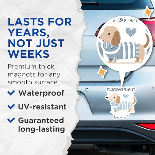 (2 Pack) Dachshund Love Magnets - Cute Dog Lover Magnet - Pet Owner Decor - 5" On Longest Side - for Cars, Fridges, Toolboxes - Made in USA - MAG7297
