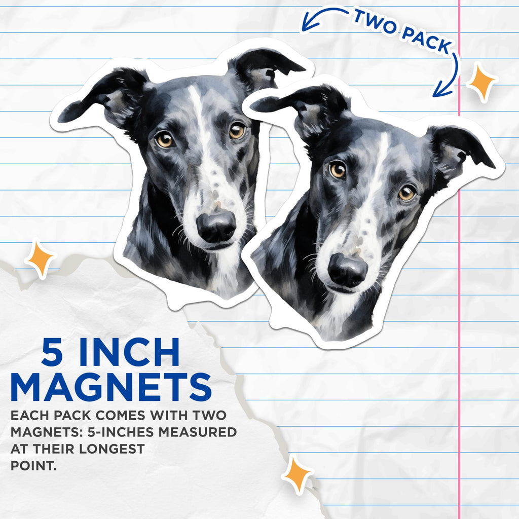 (2 Pack) Greyhound Magnets - Dog Lover Decor - Refrigerator Art - 5 Inches On Longest Side - Thick Durable Magnet - Made in USA - MAG27682