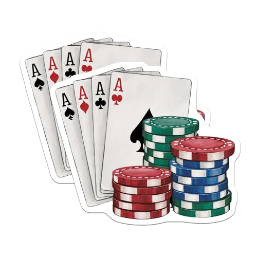 (2 Pack) Poker Chip Magnets - Four Aces Playing Card - Casino Night Decoration - Card Games Magnets - Gambling Lovers Magnet - 5" On Longest Side - for Cars, Fridges, Toolboxes - Made in USA - MAG7283