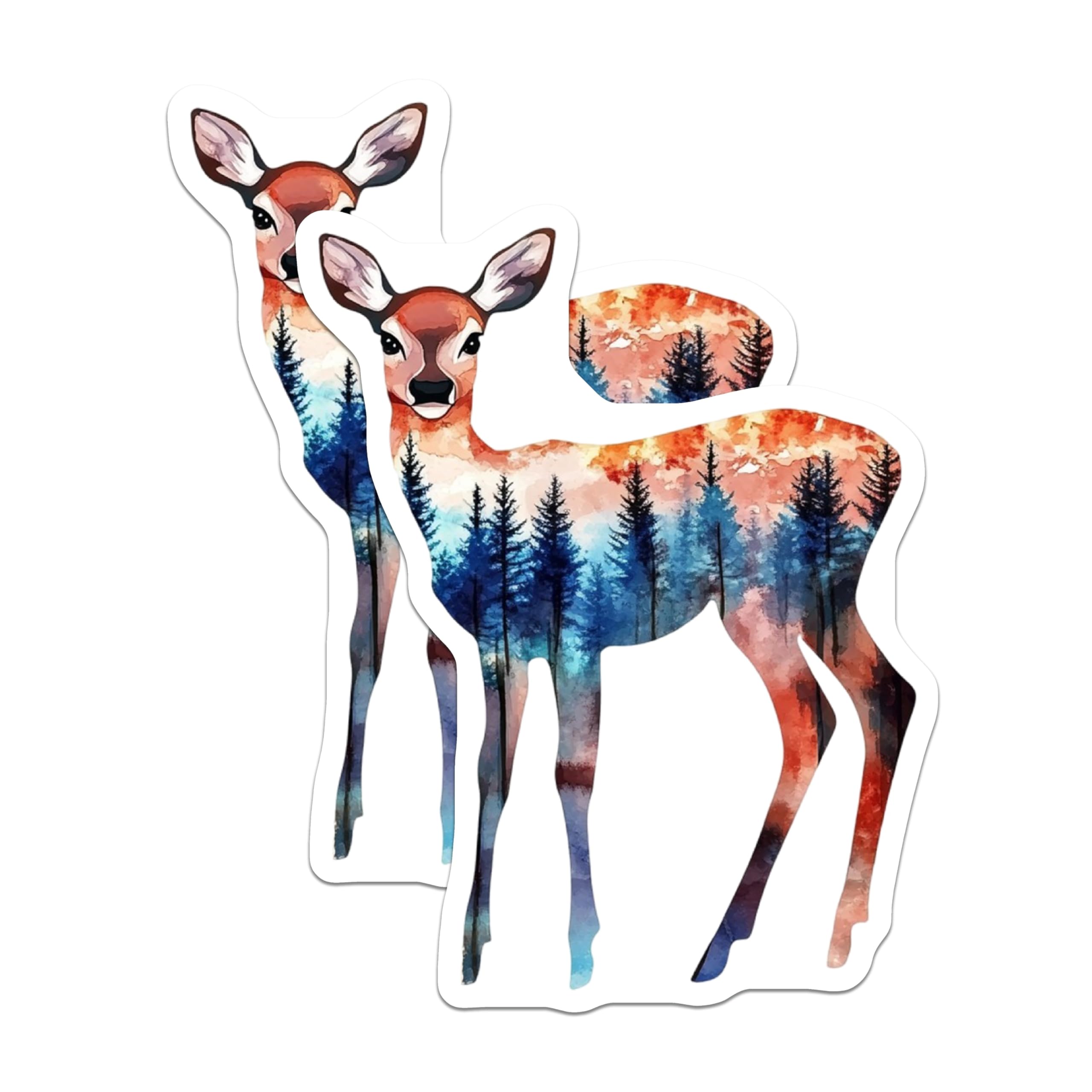 (2 Pack) Deer Scene Magnets - Forest Landscape - Watercolor Animal Art - 5" On Longest Side - Premium Magnet - for Cars, Refrigerators, Toolboxes, Lockers - Made in USA - MAG15092
