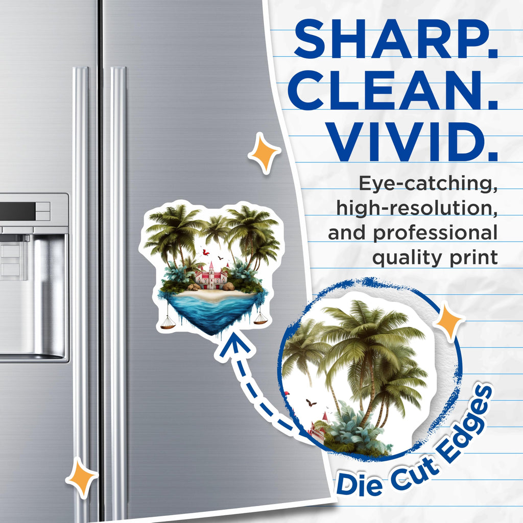 (2 Pack) Tropical Island Magnets - Fantasy Castle Scenery - Beach Paradise Decor - 5 Inches On Longest Side - Thick Durable Magnet - Made in USA - MAG19716