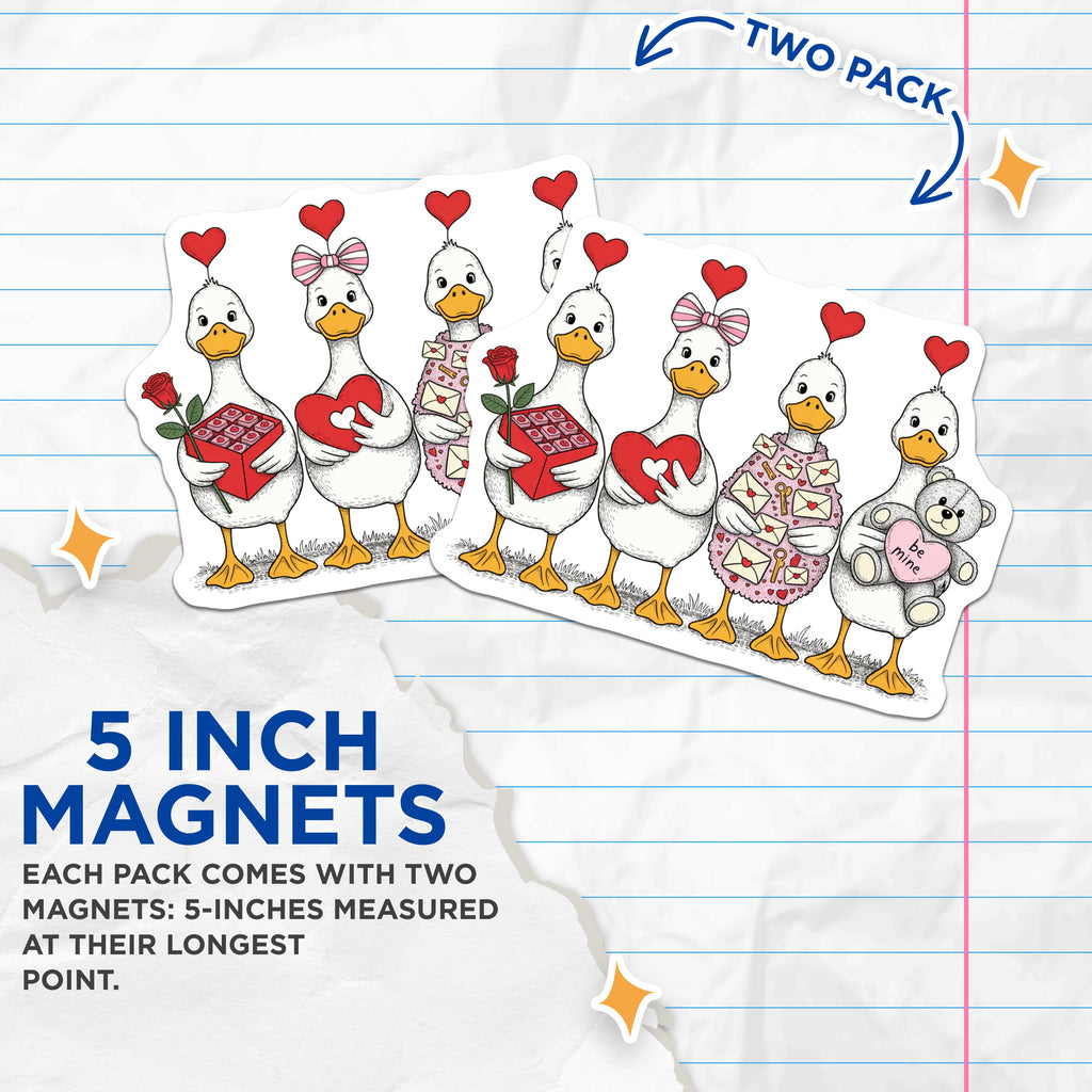 (2 Pack) Valentine Goose Magnets - Cute Love Ducks - Romantic Animal Art - Sweetheart Day Decor - Adorable Fridge Accent - 5 Inches On Longest Side - Thick Durable Magnet - Made in USA - MAG36533