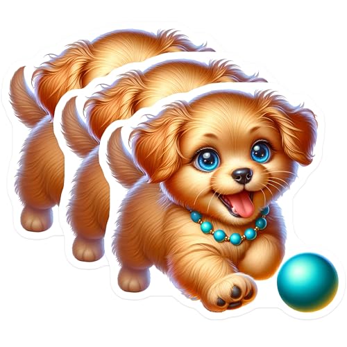 (3 Pack) Golden Retriever Puppy Decals - Cute Dog Stickers - Laptop Decal - 3 Inches On Longest Side - Easy Peel & Apply - Made in USA - 3MCS8203