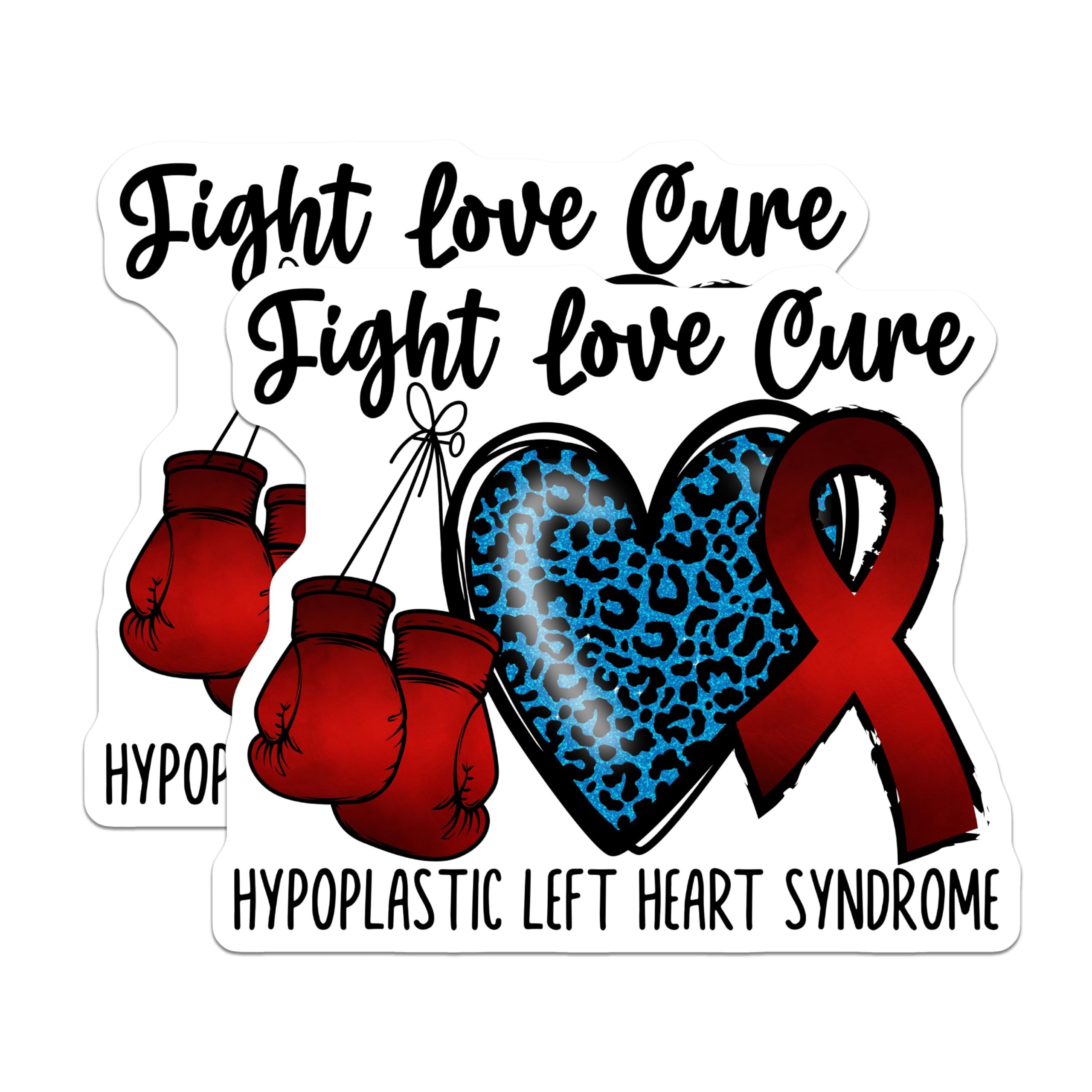 (2 Pack) Fight Love Cure Stickers - Heart Disease Awareness - Red Ribbon Decal - 5" On Longest Side - Sticks to Smooth Flat Surfaces - Made in USA - BMCS4283