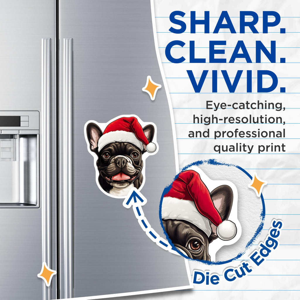 (2 Pack) French Bulldog Christmas Magnets - Santa Dog Decor - Holiday Frenchie Refrigerator Art - 5 Inches On Longest Side - Thick Durable Magnet - Made in USA - MAG25267
