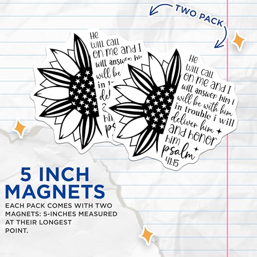 (2 Pack) Psalm 41:15 Magnets - Inspirational Quotes - Sunflower Design - 5" On Longest Side - for Cars, Fridges, Toolboxes - Made in USA - MAG3850