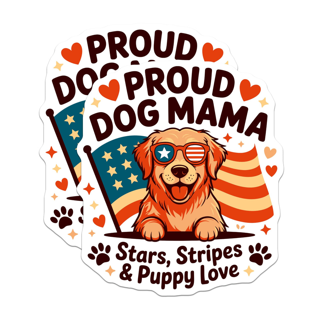 (2 Pack) Proud Dog Mama Magnets - Golden Retriever Dog Lover - Patriotic Independence Day Decor - 5 Inches On Longest Side - Thick Durable Magnet - Made in USA - MAG28856