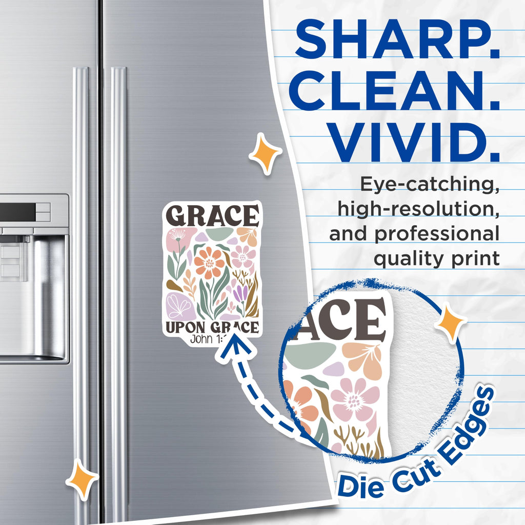 (2 Pack) Grace Magnets - Floral Verse - Boho Christian Fridge Decor - 5" On Longest Side - Premium Magnet - for Cars, Refrigerators, Toolboxes, Lockers - Made in USA - MAG16969