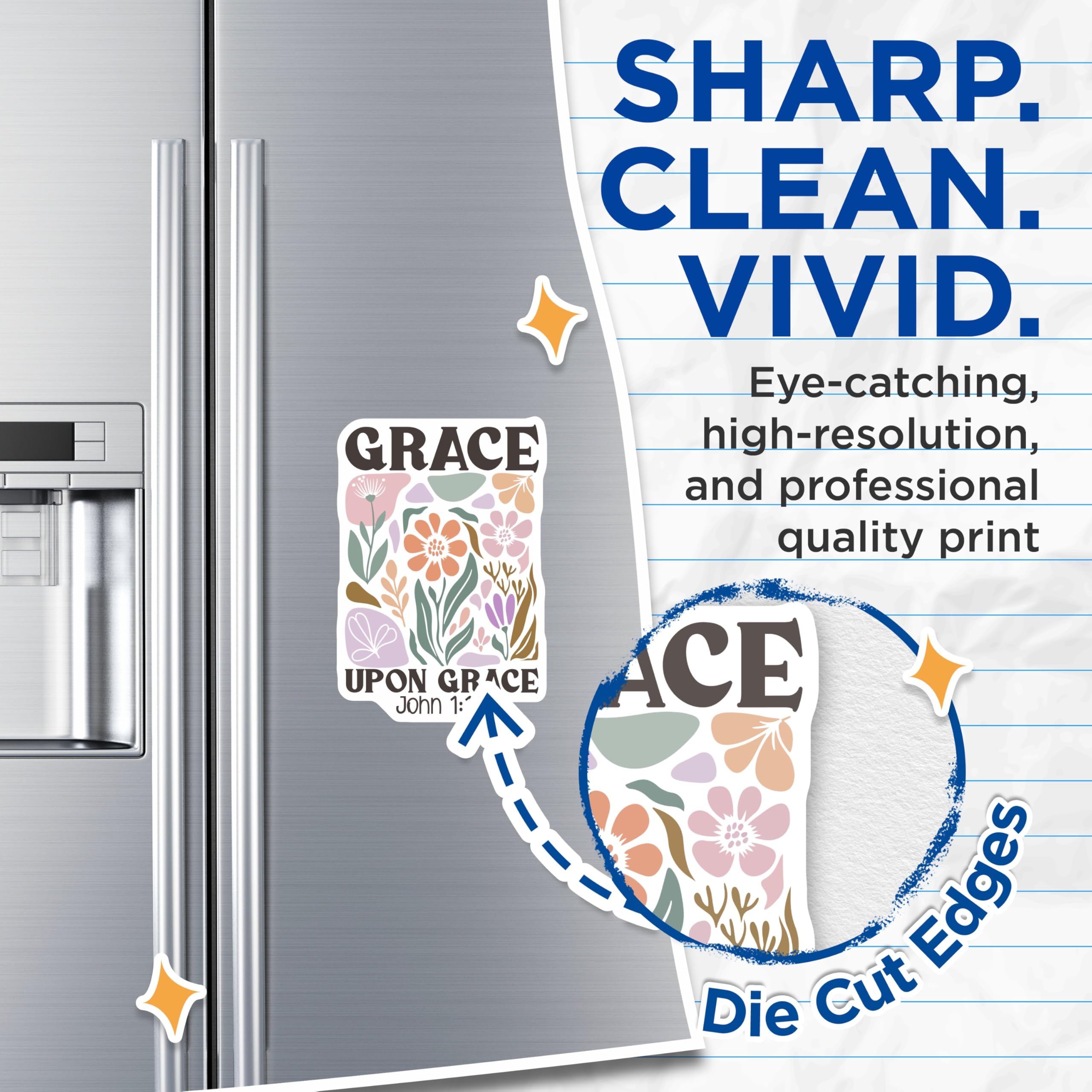 (2 Pack) Grace Magnets - Floral Verse - Boho Christian Fridge Decor - 5" On Longest Side - Premium Magnet - for Cars, Refrigerators, Toolboxes, Lockers - Made in USA - MAG16969