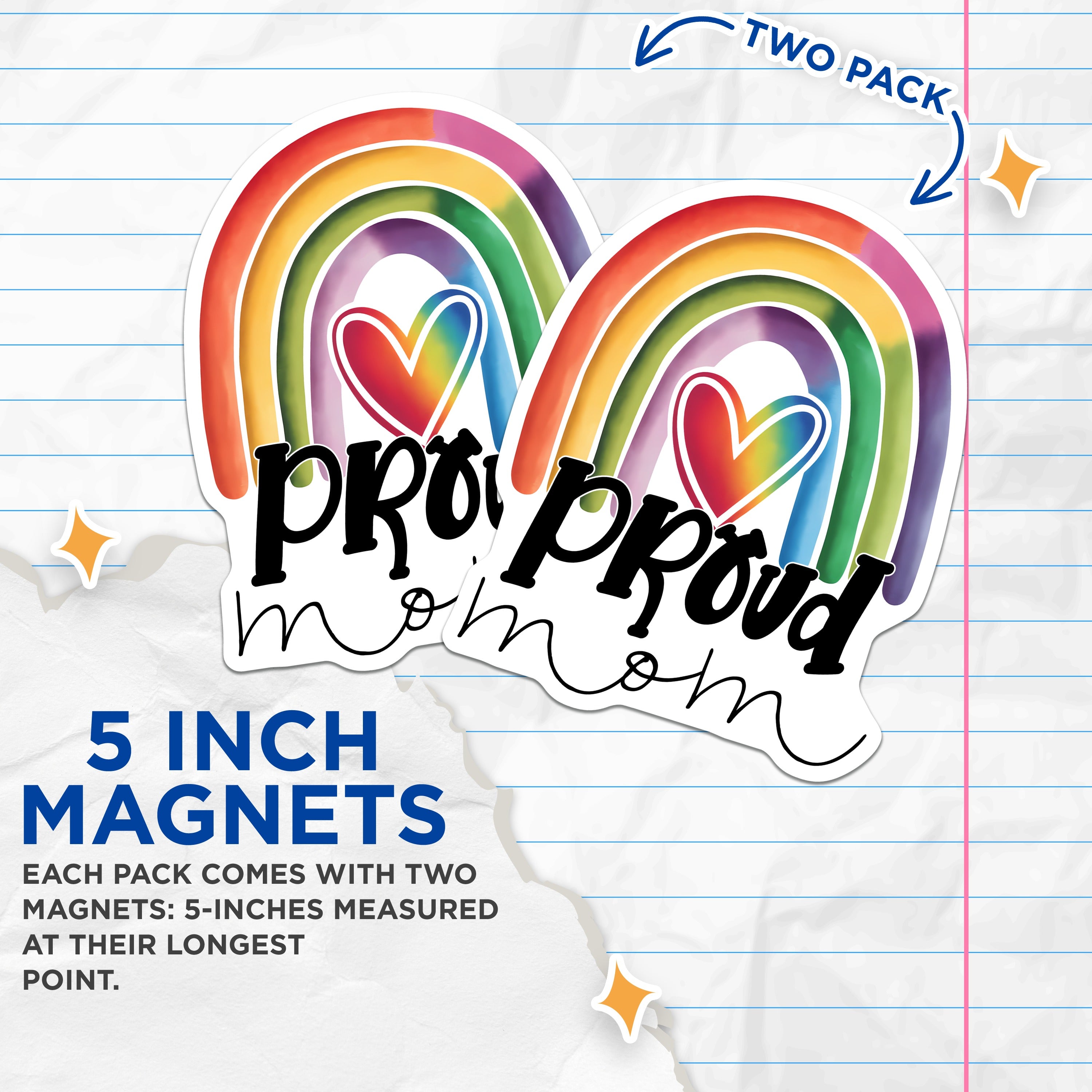 (2 Pack) Proud Mom Rainbow Magnets - LGBTQ Ally Mom Decor - Mother's Day Home Accent - 5 Inches On Longest Side - Thick Durable Magnet - Made in USA - MAG39503