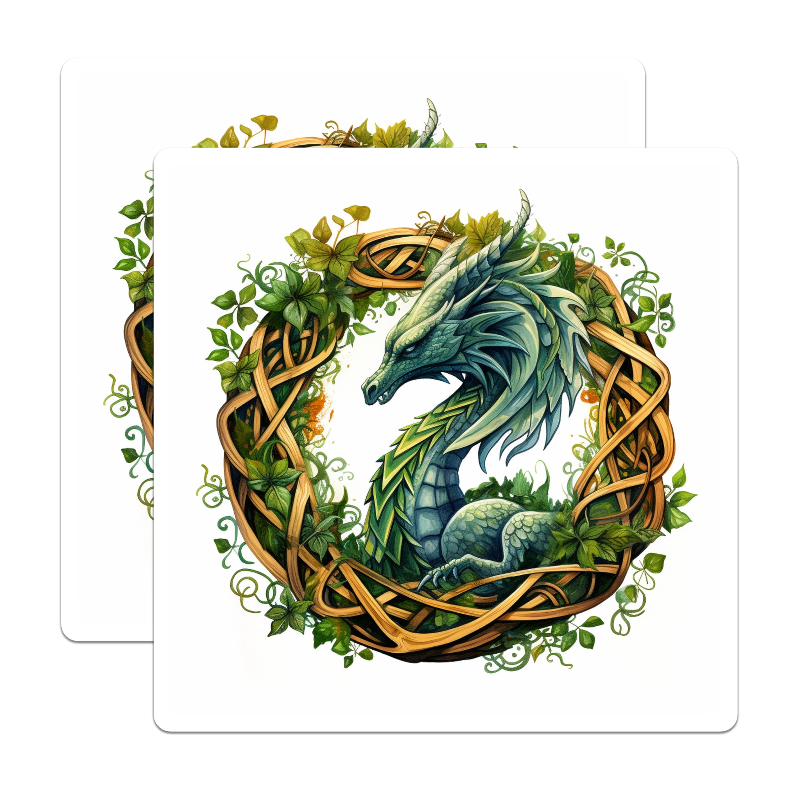 (2 Pack) Mystical Green Dragon Magnets - Celtic Knot Frame Art - Fantasy Creature Decor - Mythical Beast Refrigerator Magnet - 5 Inches On Longest Side - Thick Durable Magnet - Made in USA - MAG23606