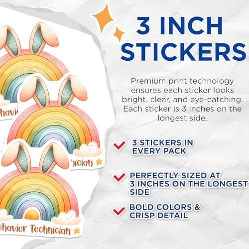 (3 Pack) Behavior Technician Decals - Rainbow Decal - Laptop Decal - 3 Inches On Longest Side - Easy Peel & Apply - Made in USA - 3MCS1948