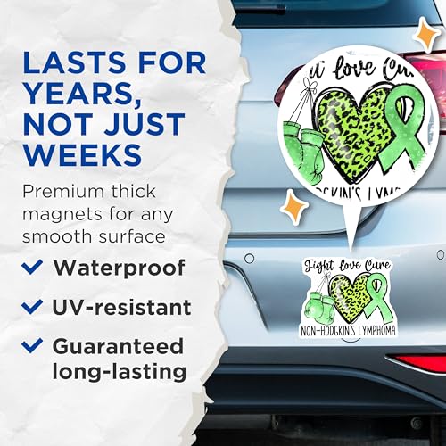 (2 Pack) Fight Love Cure Non Hodgkin's Lymphoma Magnets - Awareness Magnets - Inspirational Magnets - 5" On Longest Side - for Cars, Fridges, Toolboxes - Made in USA - MAG4289