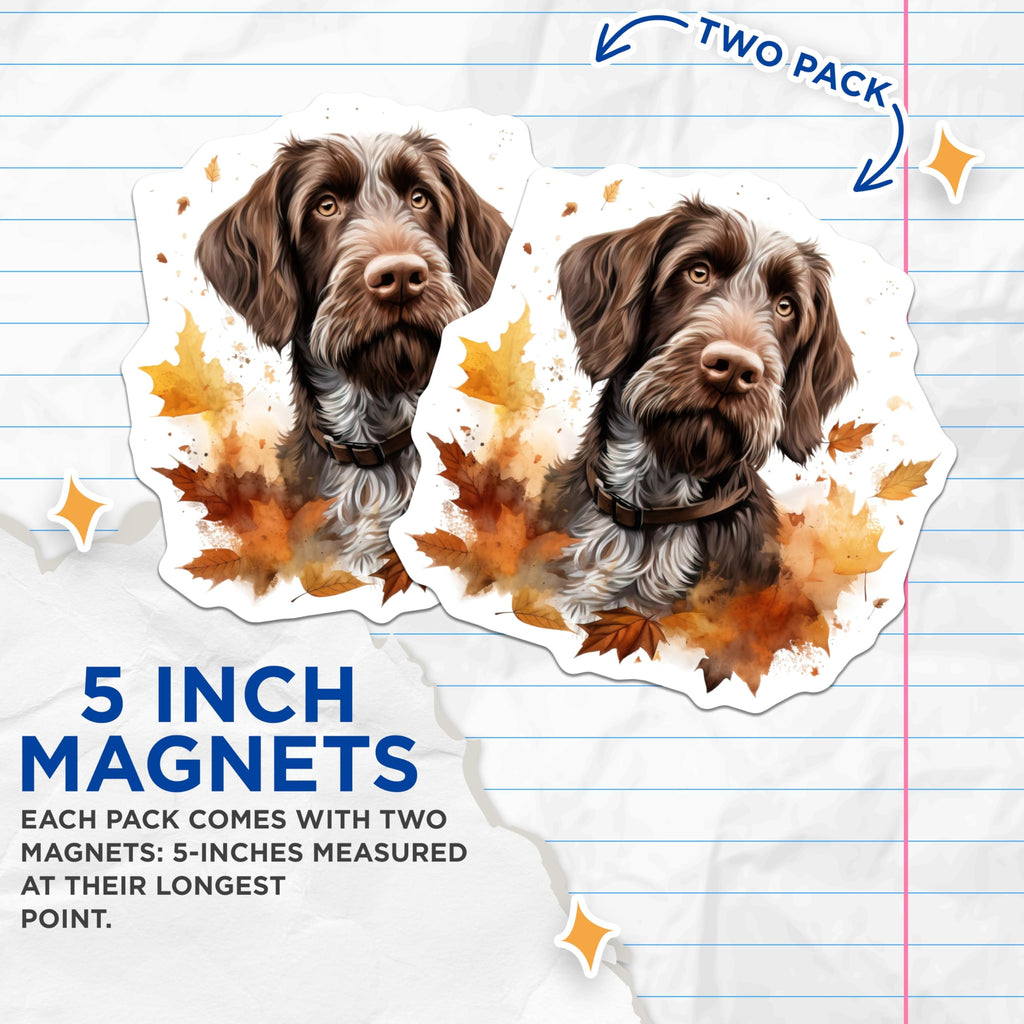 (2 Pack) Wirehaired Pointing Griffon Magnets - Autumn Dog Art - Fall Kitchen Refrigerator Accents - 5 Inches On Longest Side - Thick Durable Magnet - Made in USA - MAG30733