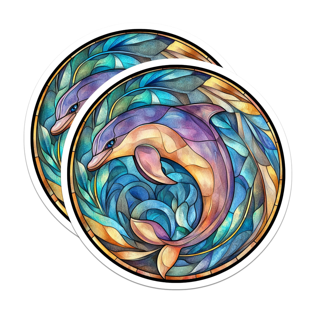 (2 Pack) Stained Glass Dolphin Magnets - Ocean Animal Decor - Marine Life Fridge Art - Vibrant Aquatic Mosaic Design - 5 Inches On Longest Side - Thick Durable Magnet - Made in USA - MAG28442