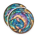 (2 Pack) Stained Glass Dolphin Magnets - Ocean Animal Decor - Marine Life Fridge Art - Vibrant Aquatic Mosaic Design - 5 Inches On Longest Side - Thick Durable Magnet - Made in USA - MAG28442