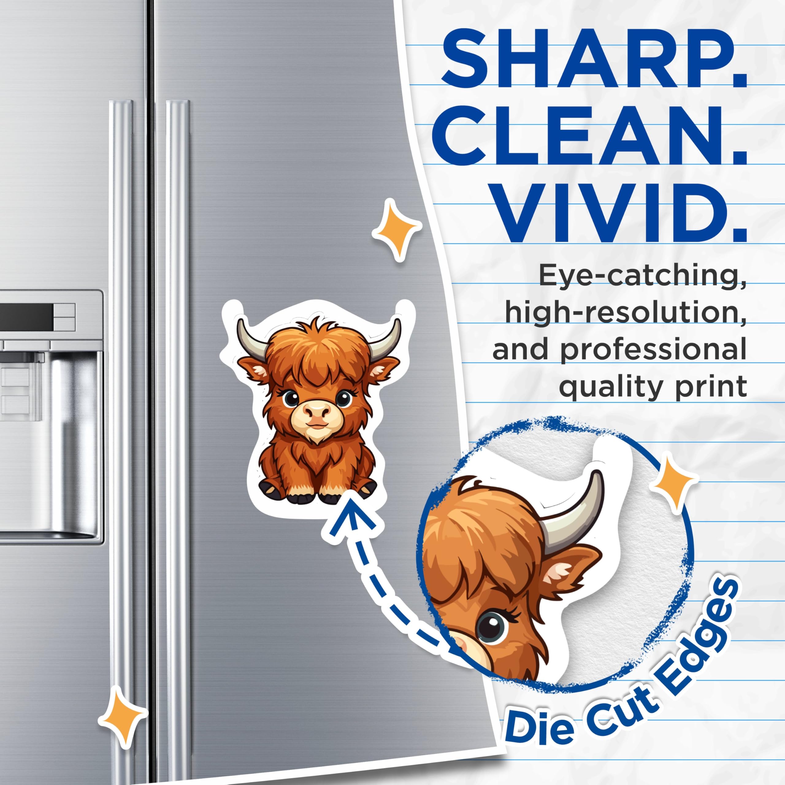 (2 Pack) Cute Highland Cow Magnets - Cartoon Highland Cow - 5 Inches On Longest Side - Premium Magnet - for Cars, Refrigerators, Toolboxes - Made in USA - MAG2184