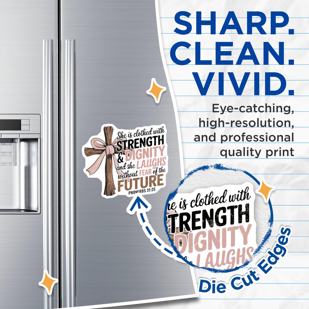 (2 Pack) She is Clothed with Strength Magnets - Proverbs 31:25 Magnets - Inspirational Quote Magnets - 5" On Longest Side - for Cars, Refrigerators, Toolboxes, Lockers - Made in USA BMCS3434