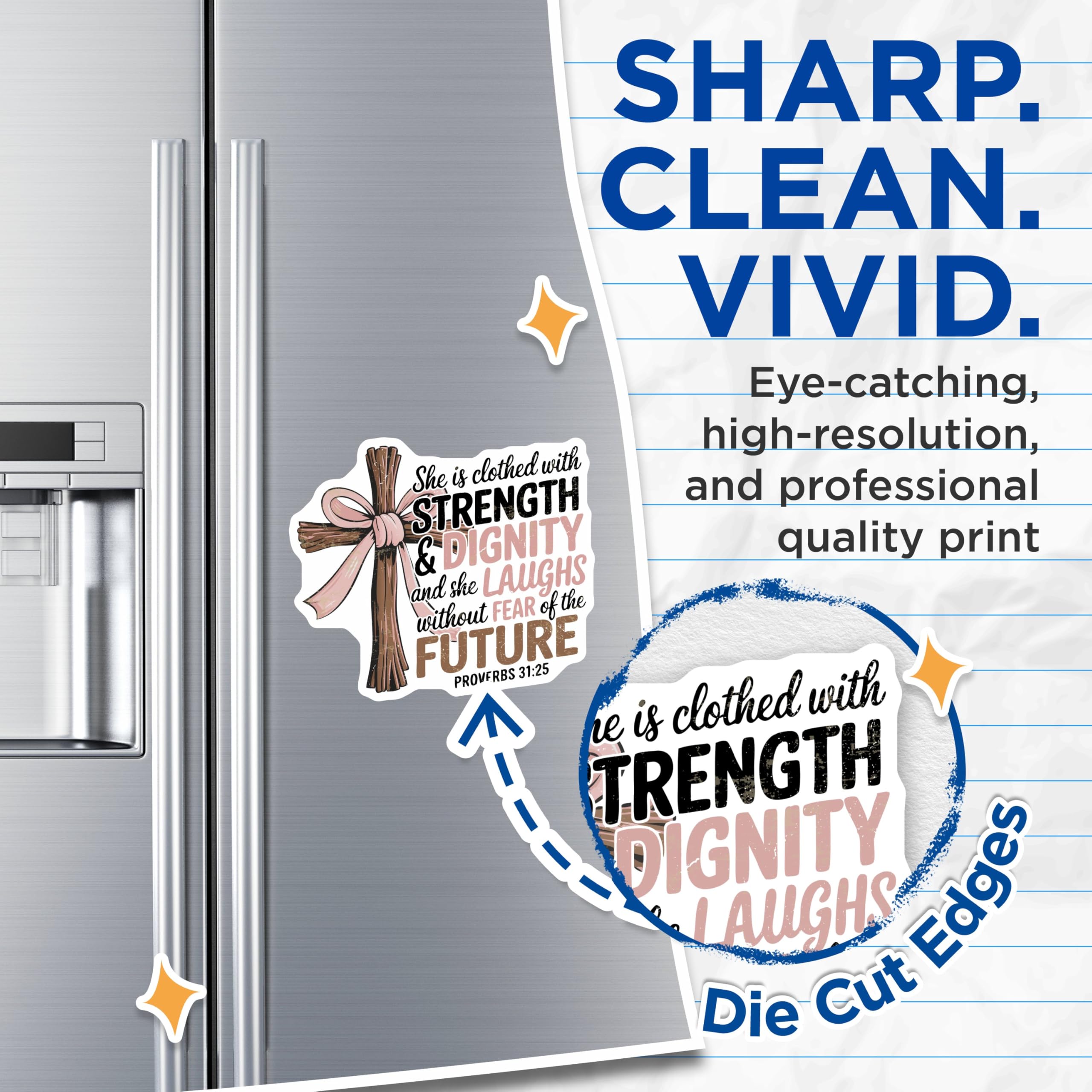 (2 Pack) She is Clothed with Strength Magnets - Proverbs 31:25 Magnets - Inspirational Quote Magnets - 5" On Longest Side - for Cars, Refrigerators, Toolboxes, Lockers - Made in USA BMCS3434