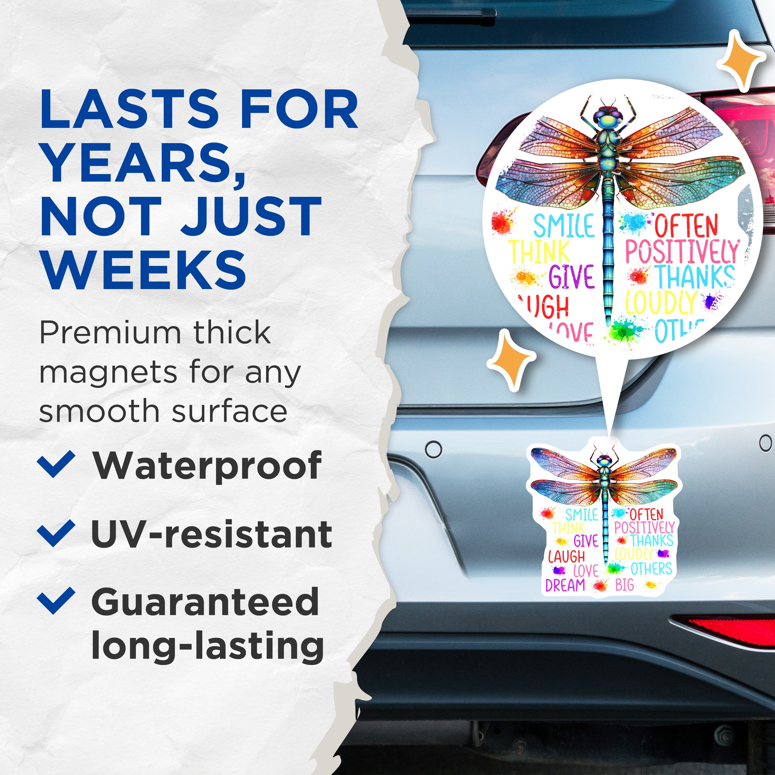 (2 Pack) Inspirational Dragonfly Magnets - Positive Affirmation Decor - Encouragement Fridge Magnets - 5 Inches On Longest Side - Thick Durable Magnet - Made in USA - MAG37416