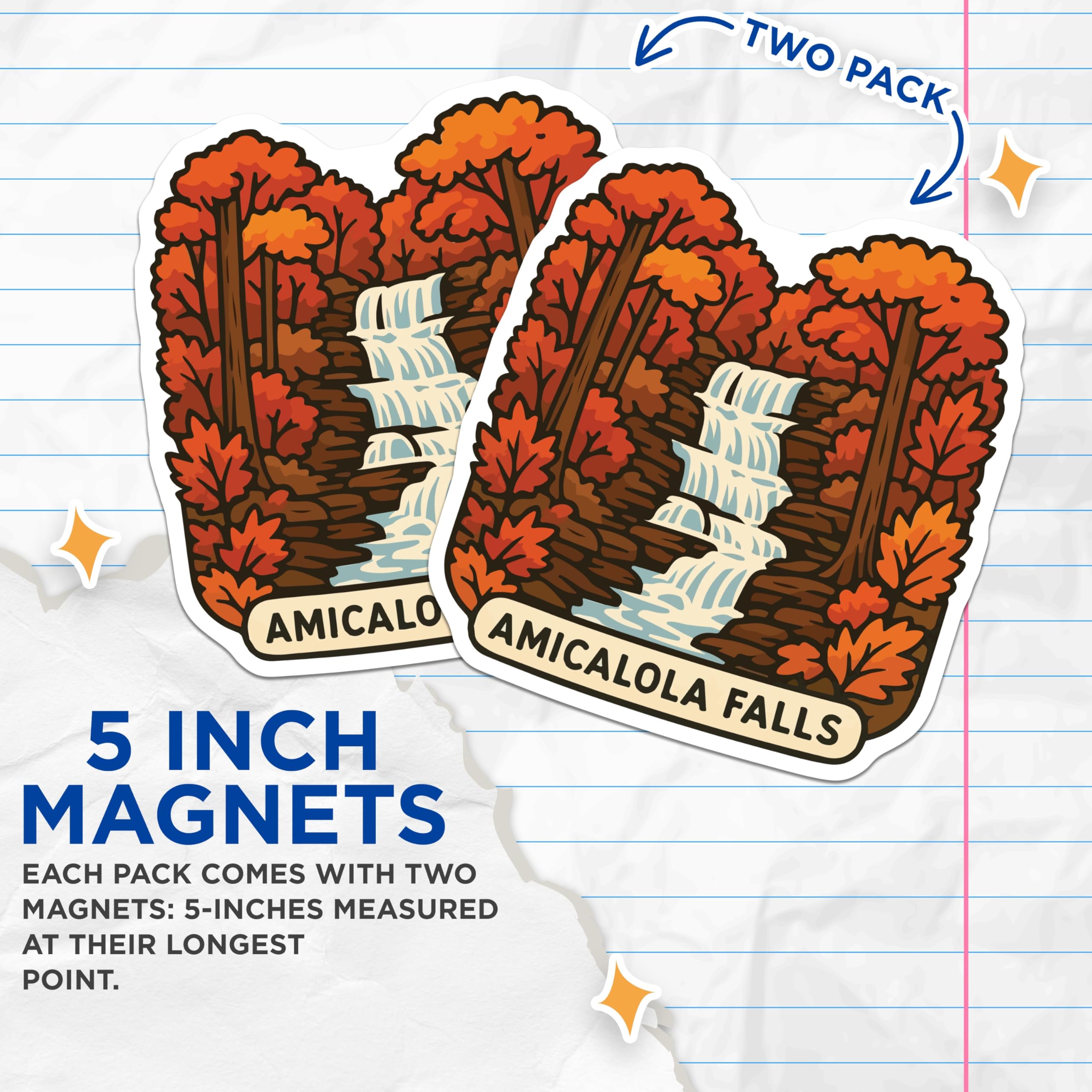 (2 Pack) Amicalola Falls Magnets - Georgia Mountain Waterfall - Autumn Forest Foliage - Nature Scenic Decor - 5 Inches On Longest Side - Thick Durable Magnet - Made in USA - MAG19873