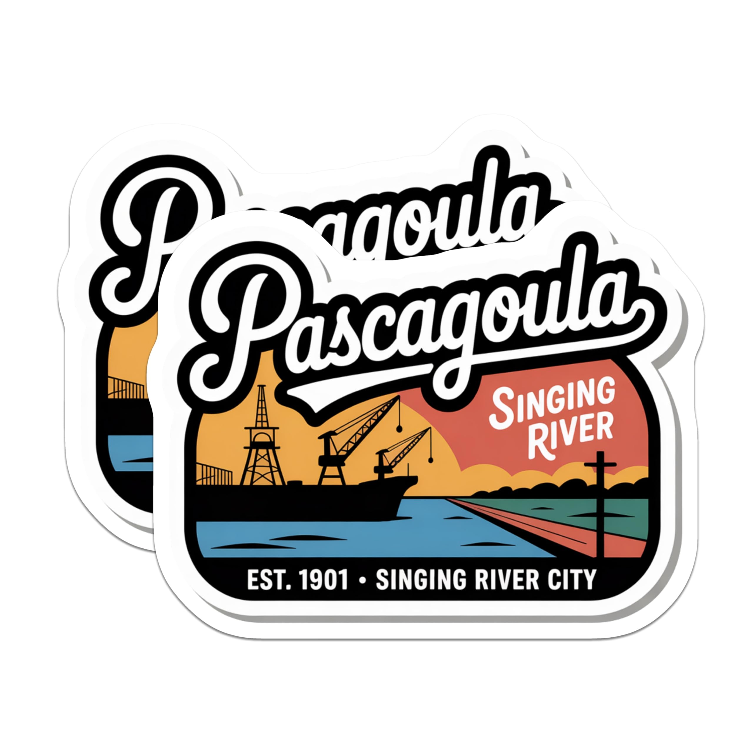 (2 Pack) Pascagoula Mississippi Magnets - Singing River - Singing River City Souvenir - 5" On Longest Side - Premium Magnet - for Cars, Refrigerators, Toolboxes, Lockers - Made in USA - MAG17473