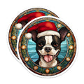(2 Pack) Boston Terrier Christmas Magnets - Santa Dog Refrigerator - Faux Stained Glass Pet Art - 5 Inches On Longest Side - Thick Durable Magnet - Made in USA - MAG25606