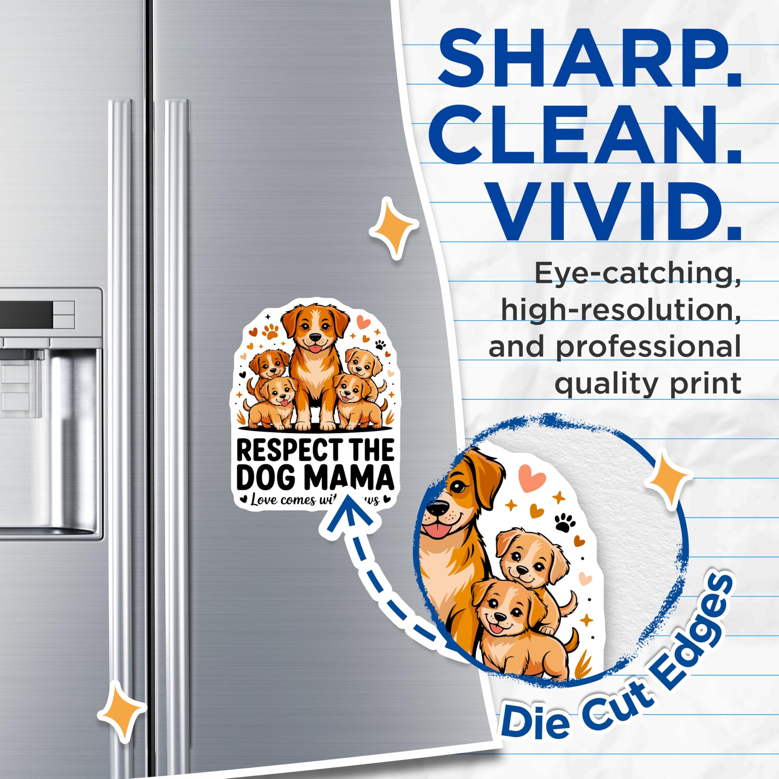 (2 Pack) Dog Mama Magnets - Respect the Dog Mama - Cute Puppy Mom - Pet Parent Refrigerator Decor - 5 Inches On Longest Side - Thick Durable Magnet - Made in USA - MAG26667