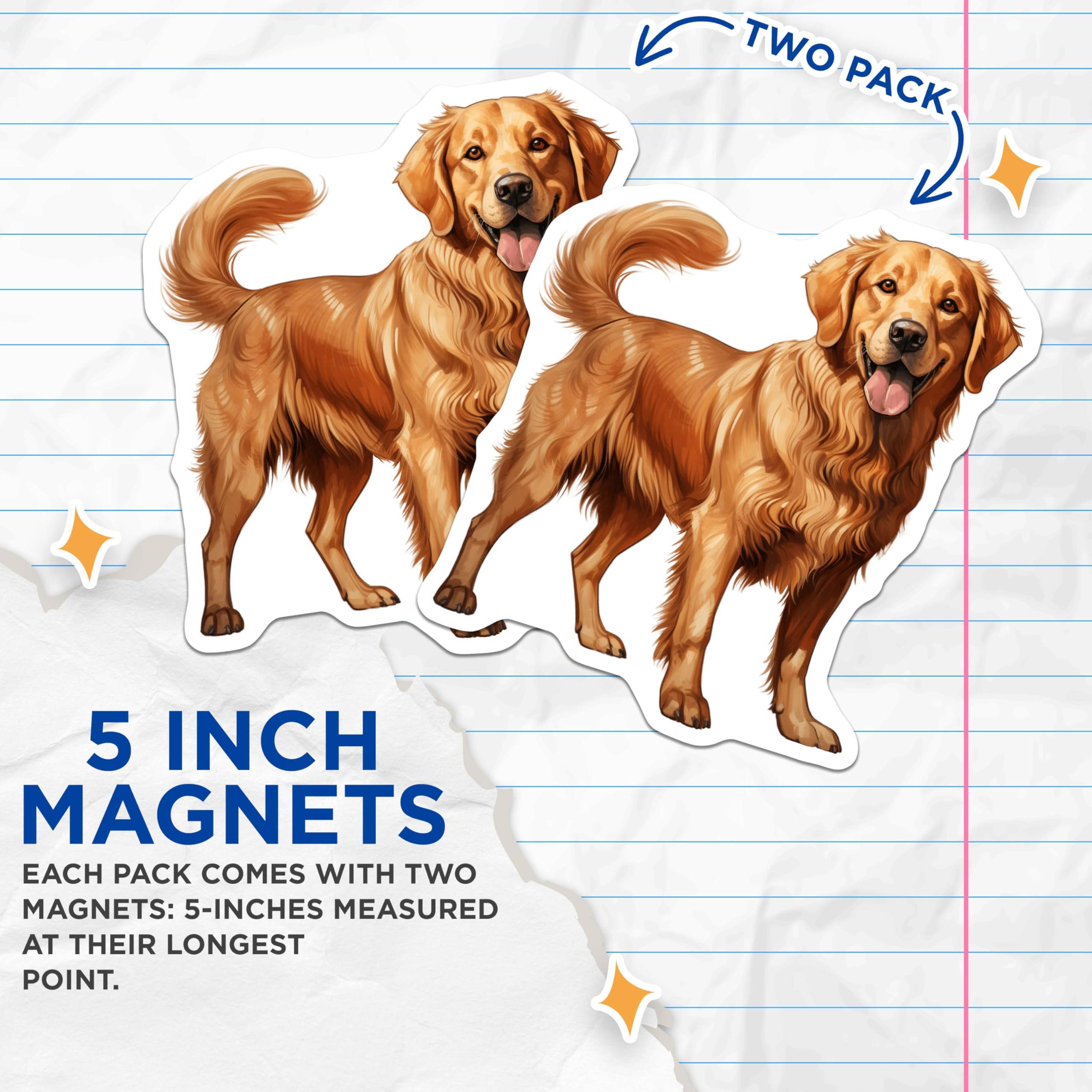 (2 Pack) Golden Retriever Dog Magnets - Smiling Doggie Fridge Decor - Pet Enthusiast Kitchen Accessory - 5 Inches On Longest Side - Thick Durable Magnet - Made in USA - MAG24461
