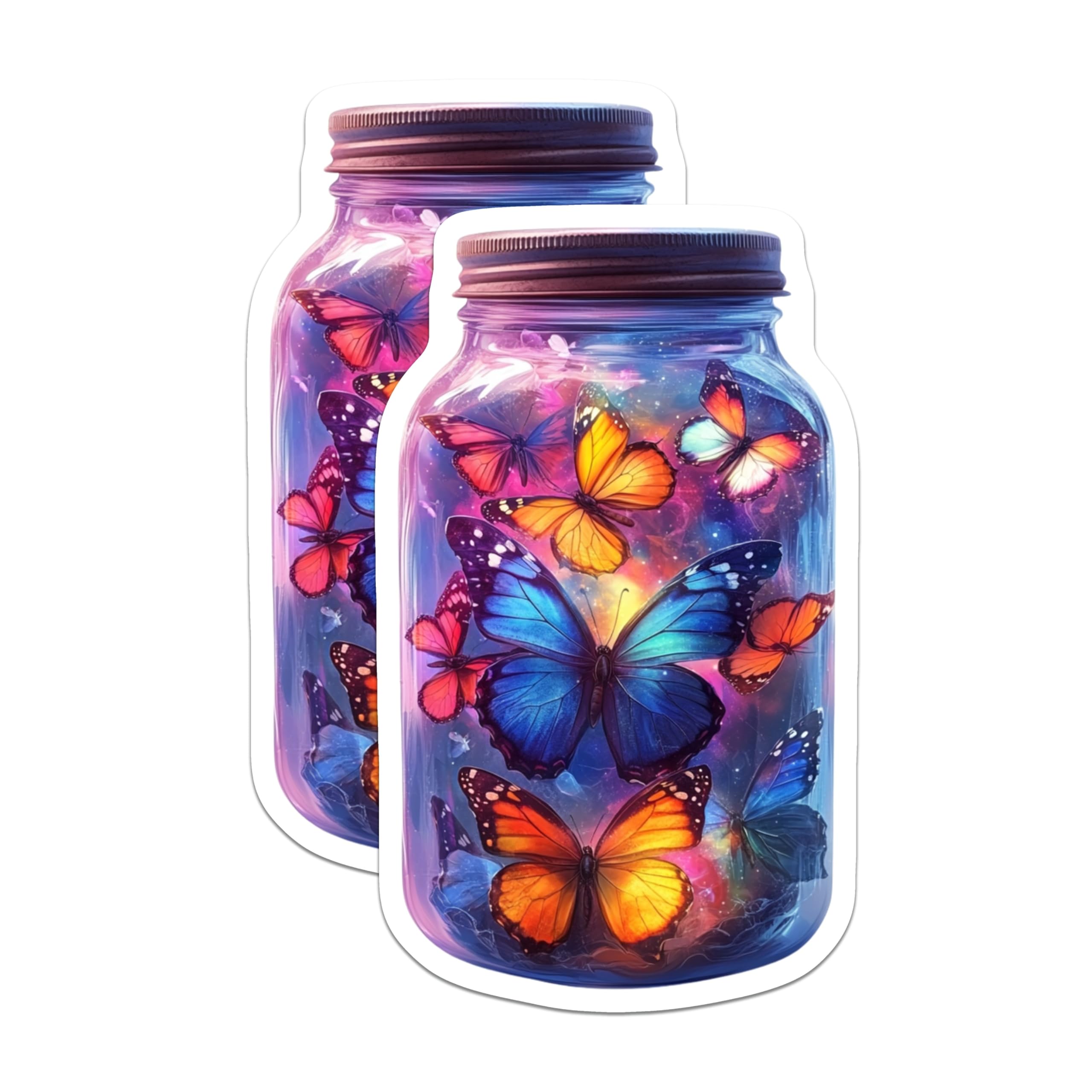 (2 Pack) Butterfly Jar Magnets - Celestial Galaxy Art - Whimsical Fridge Decor - Magical Nature Lover Accent - 5 Inches On Longest Side - Thick Durable Magnet - Made in USA - MAG27466