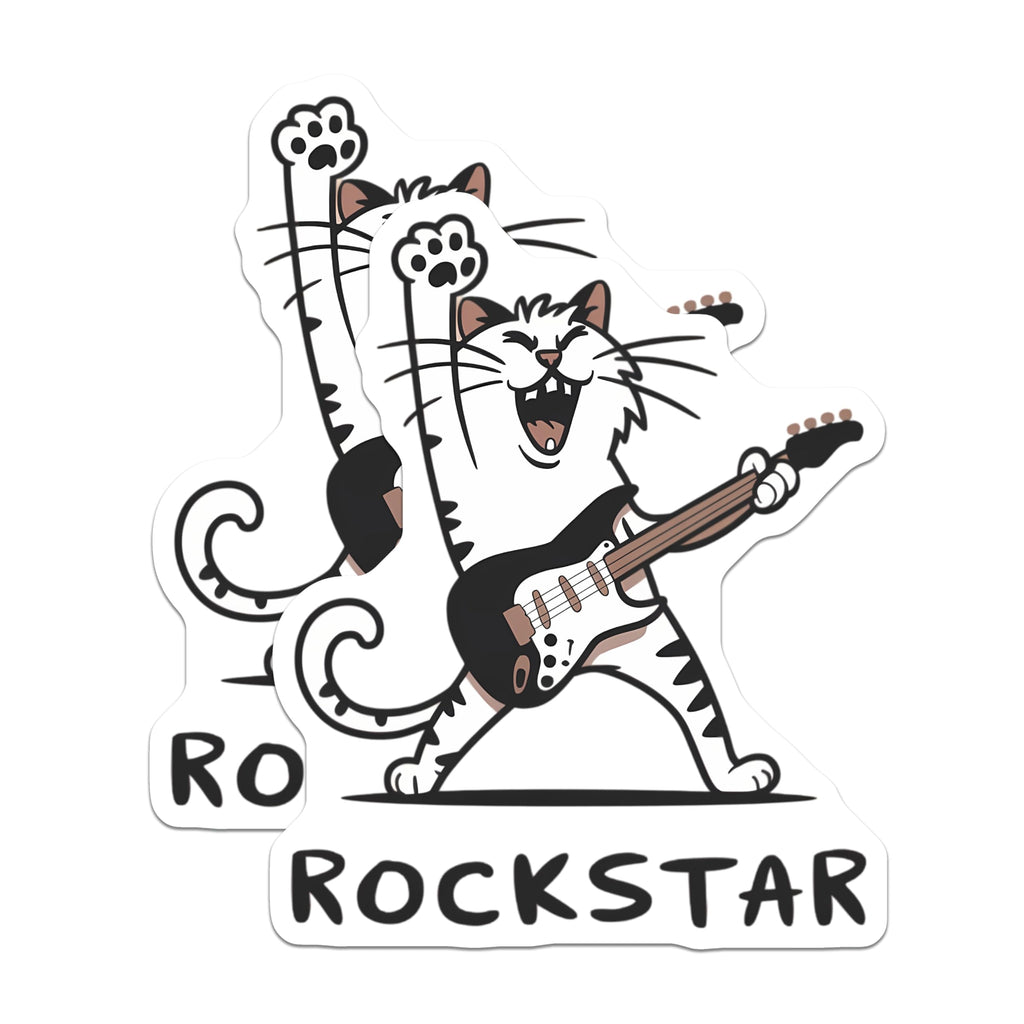 (2 Pack) Cat Rockstar Magnets - Funny Guitar Playing Cat Musician - Feline Rock and Roll Decor Accent - 5 Inches On Longest Side - Thick Durable Magnet - Made in USA - MAG23008