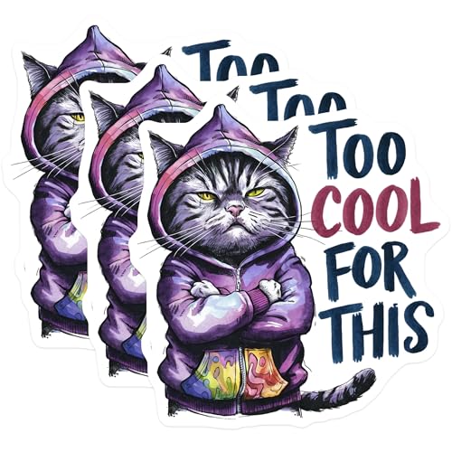 (3 Pack) Too Cool Cat Decals - Sarcastic Animal - Grumpy Cat Stickers - 3 Inches On Longest Side - Easy Peel & Apply - Made in USA - 3MCS7328