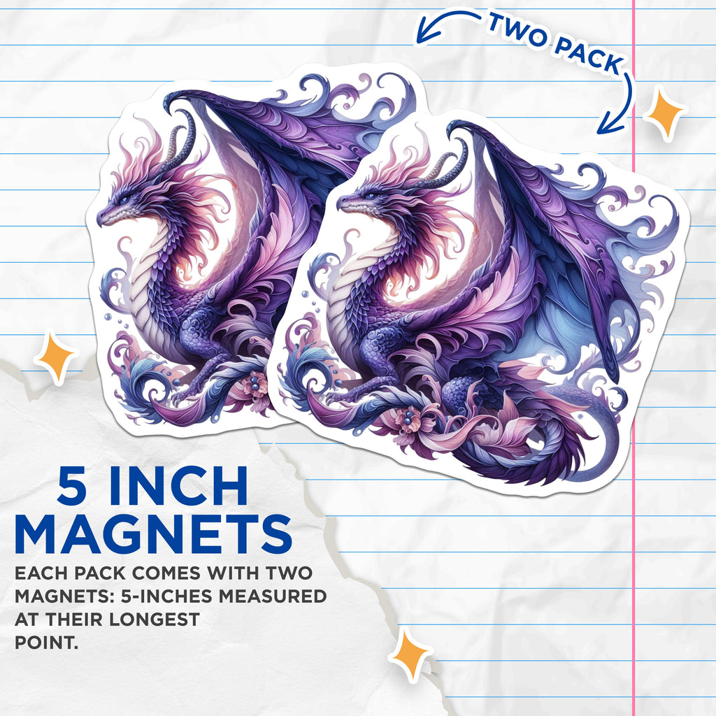 (2 Pack) Mystical Dragon Magnets - Purple Fantasy Creature - Whimsical Refrigerator Locker Decor - Unique Dragon Collector Item - 5" - Durable Magnet - Made in USA - MAG37837