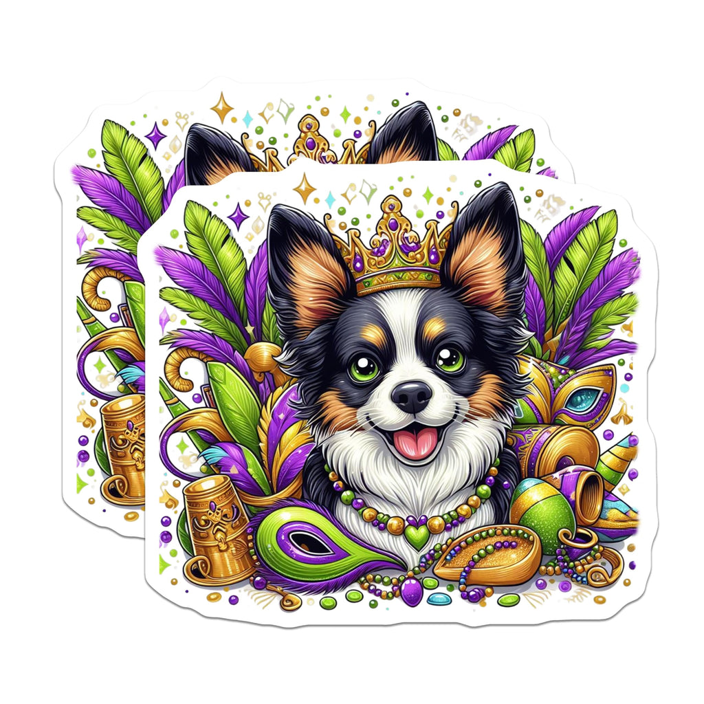 (2 Pack) Mardi Gras Dog Magnets - Chihuahua Crown Carnival - Fridge Decor - 5" On Longest Side - Premium Magnet - for Cars, Refrigerators, Toolboxes, Lockers - Made in USA - MAG14881