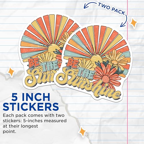 (2 Pack) Be The Sunshine Stickers - Motivational Sunflower Stickers - Inspirational Floral Stickers - 5" On Longest Side - Sticks to Any Smooth Flat Surface - Made in USA - BMCS3326