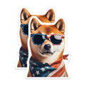 (2 Pack) Shiba Inu Stickers - Patriotic Dog Stickers - American Flag Bandana - 5" On Longest Side - Sticks to Smooth Flat Surfaces - Made in USA - BMCS15175