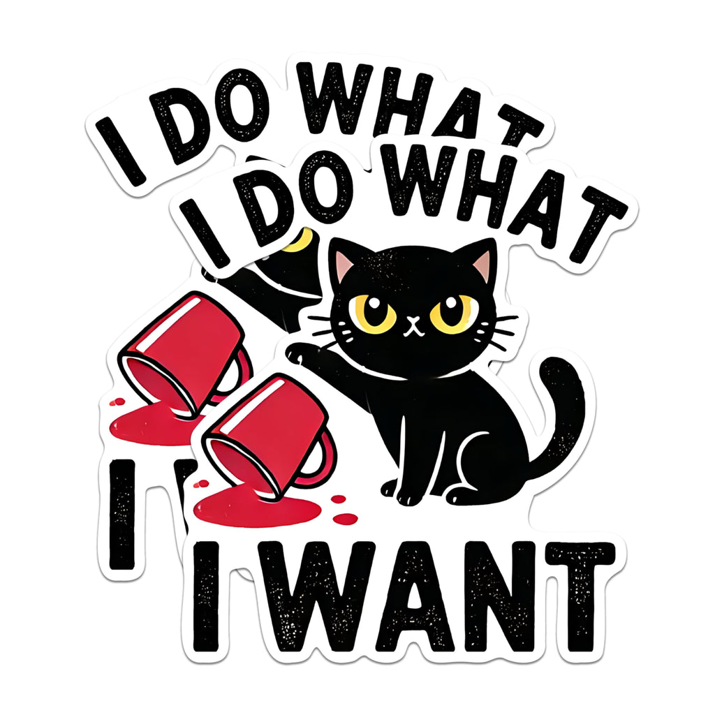 (2 Pack) Cat Humor Stickers - Cute Cat Knocking Mug Stickers - Funny Cat Saying Stickers - 5" On Longest Side - Sticks to Any Smooth Flat Surface - Made in USA - BMCS2798