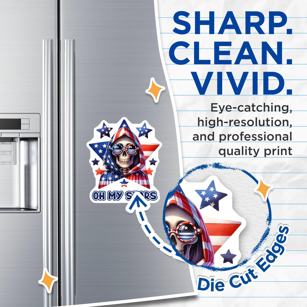 (2 Pack) Oh My Stars Skeleton Magnets - Patriotic Skeleton Decor - 5" On Longest Side - for Cars, Fridges, Toolboxes - Made in USA - MAG7923