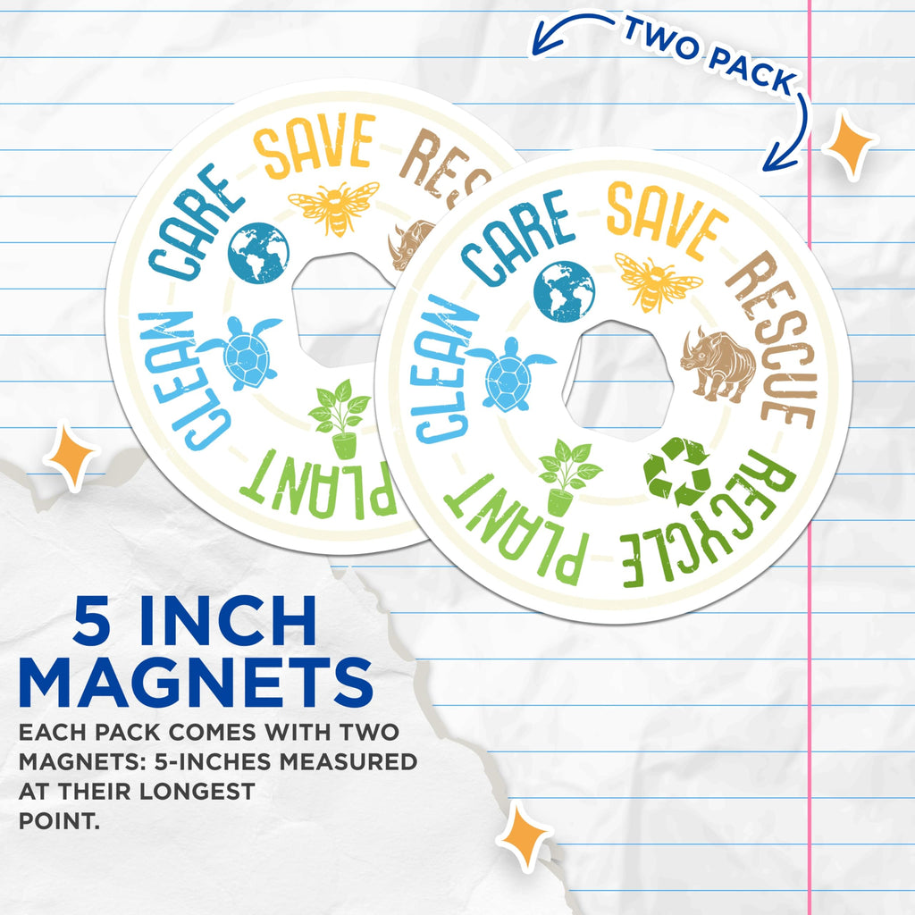 (2 Pack) Earth Conservation Magnets - Environmental Awareness - Save Wildlife Recycle Clean Plant - 5 Inches On Longest Side - Thick Durable Magnet - Made in USA - MAG22830