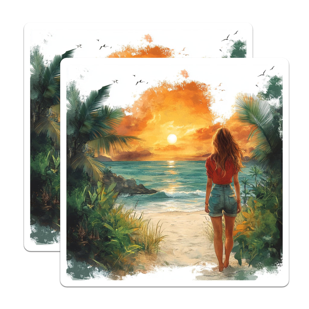 (2 Pack) Tropical Sunset Magnets - Beach Vacation Scene - Ocean Wanderlust Art - 5 Inches On Longest Side - Thick Durable Magnet - Made in USA - MAG24752