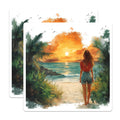 (2 Pack) Tropical Sunset Magnets - Beach Vacation Scene - Ocean Wanderlust Art - 5 Inches On Longest Side - Thick Durable Magnet - Made in USA - MAG24752