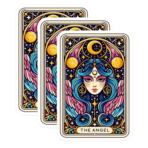 (3 Pack) Angel Tarot Card Decals - Celestial Art Stickers - Laptop Decal - 3 Inches On Longest Side - Easy Peel & Apply - Made in USA - 3MCS4111