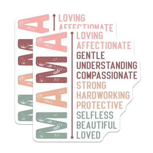 (2 Pack) Mama Quote Stickers - Loving Affectionate Gentle Understanding Compassionate - 5" On Longest Side - Sticks to Smooth Flat Surfaces - Made in USA - BMCS7259