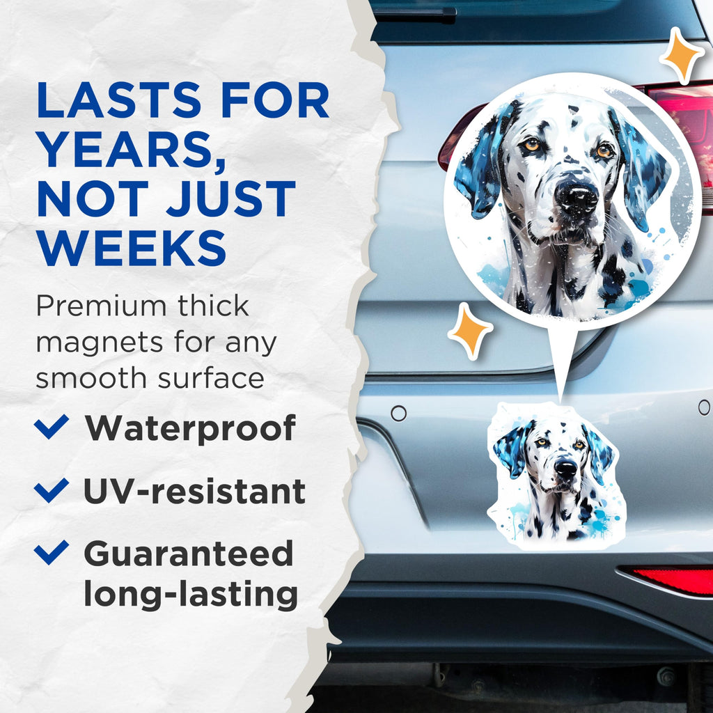 (2 Pack) Dalmatian Dog Magnets - Artistic Blue Splatter Design - Canine Pet Fridge Decor - 5 Inches On Longest Side - Thick Durable Magnet - Made in USA - MAG24305