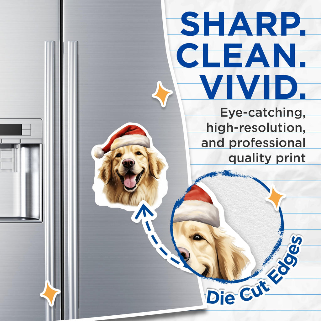 (2 Pack) Golden Retriever Christmas Magnets - Santa Dog Holiday Decor - Pet Lover Fridge Accessory - 5 Inches On Longest Side - Thick Durable Magnet - Made in USA - MAG26173