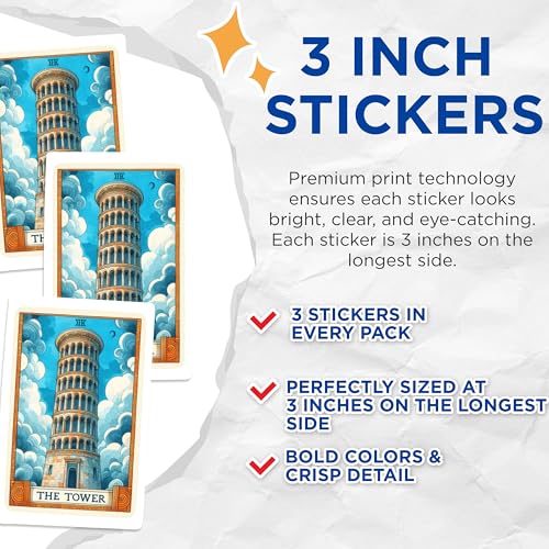 (3 Pack) Leaning Tower Decals - Tower of Pisa - Landmark Decal - 3 Inches On Longest Side - Easy Peel & Apply - Made in USA - 3MCS1136
