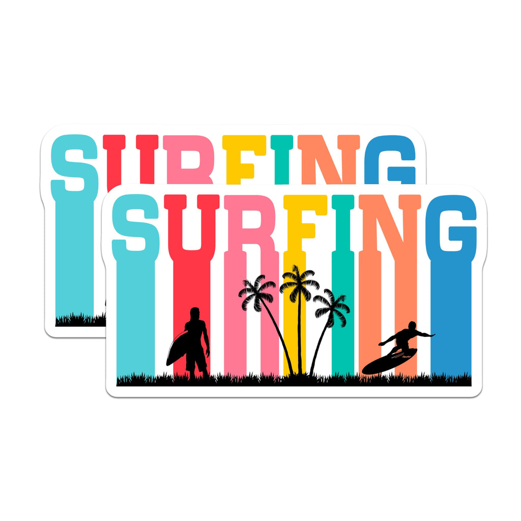 (2 Pack) Surfing Magnets - Colorful Beach Vibes - Tropical Ocean Decor - Summer Adventure Art - 5 Inches On Longest Side - Thick Durable Magnet - Made in USA - MAG20419